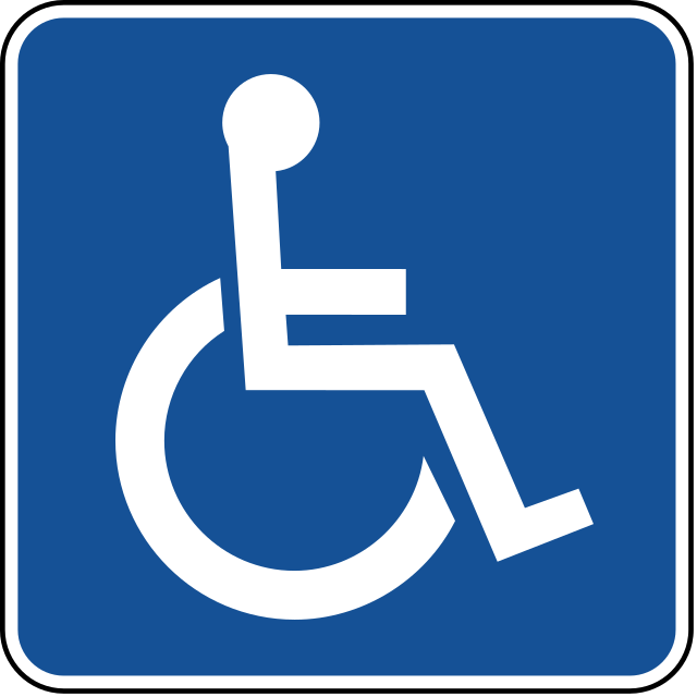 The international symbol for disability - a stick person in a wheelchair on a dark blue background